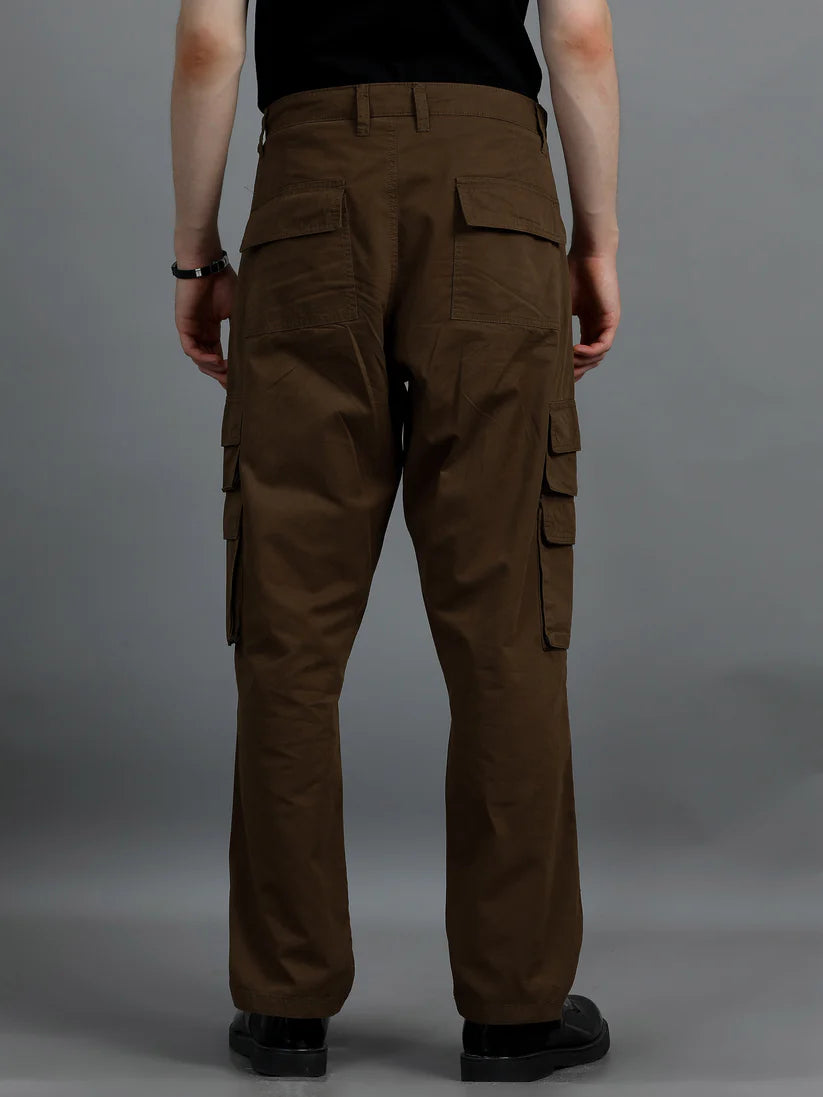 Men 2 Cotton Relaxed Fit Cargo Trousers, Charcoal Grey Brown