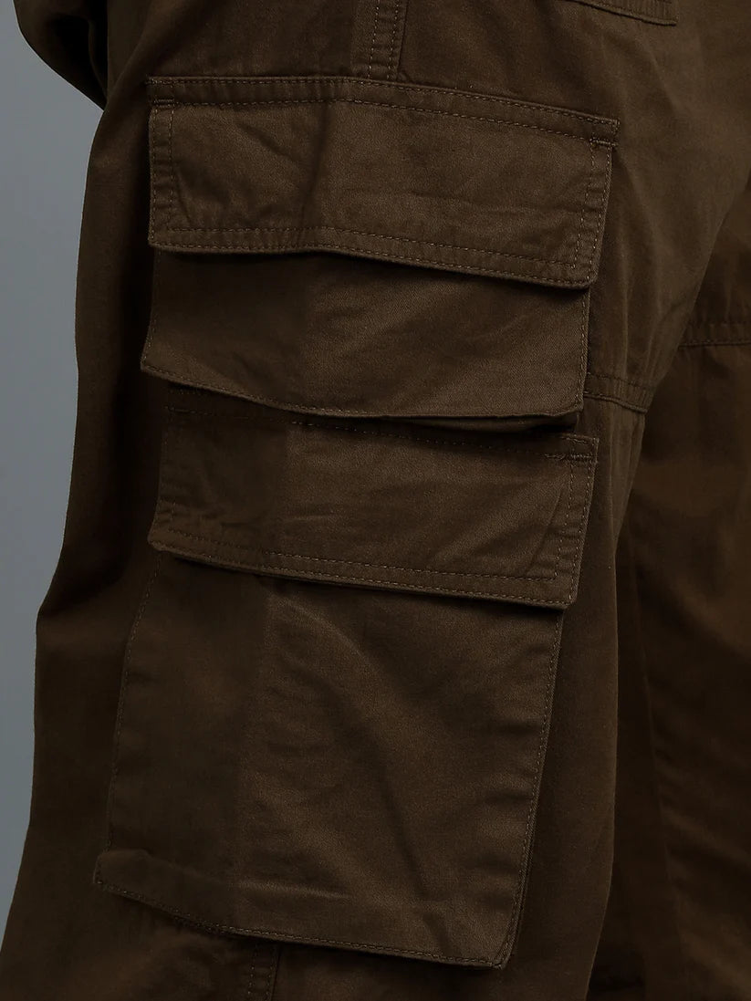 Men 2 Cotton Relaxed Fit Cargo Trousers, Charcoal Grey Brown