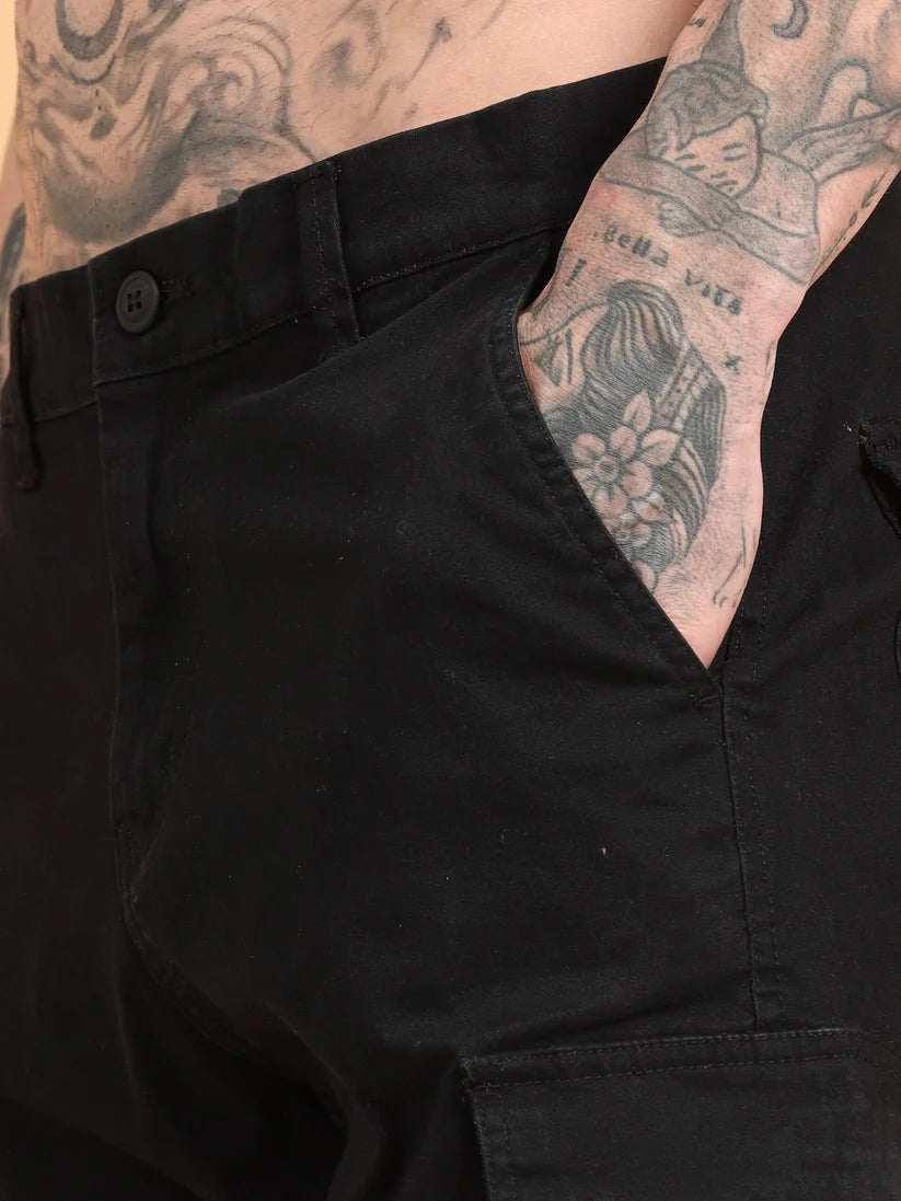 Men 2 Cotton Regular Fit Cargo Trousers, BLACK KHAKHI